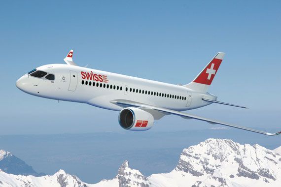 Un avion de la C Series aux couleurs de Swiss