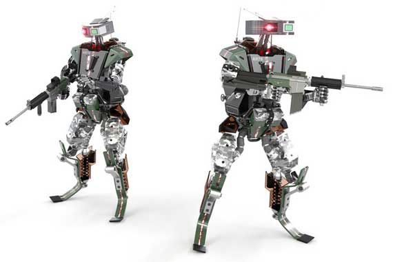 Des soldats robots équipés d'armes autonomes.