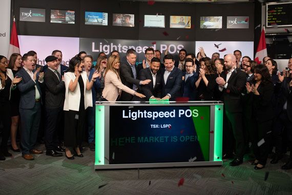 L'équipe de Lightspeed lors de son introduction à la Bourse de Toronto, en mars 2019