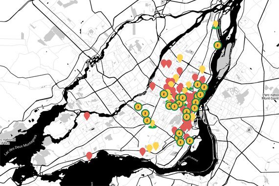 La carte interactive des terrains vacants de l'île de Montréal produite par Lande MTL.