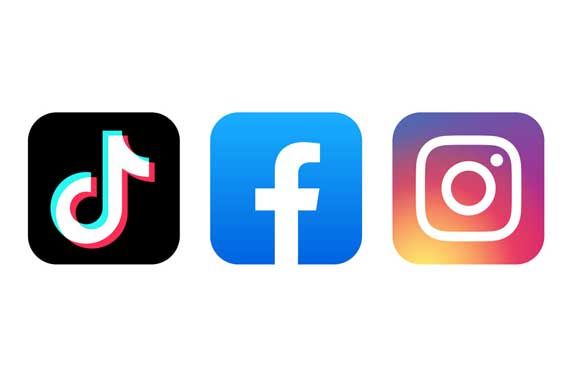 Les logos de Facebook, TikTok et Instagram