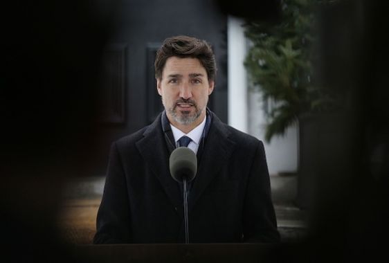 Justin Trudeau, lors d'une allocution devant sa résidence