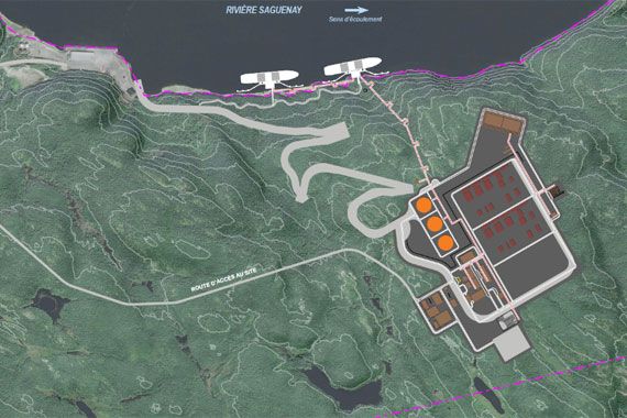 Une carte de l'emplacement du projet de l'usine de liquéfaction de gaz naturel à Saguenay.