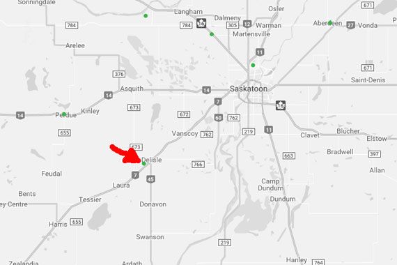 Une carte montrant l'emplacement de la mine Cory, près de la ville de Saskatoon, en Saskatchewan.