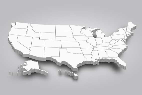 Une carte des États-Unis tout en blanc.